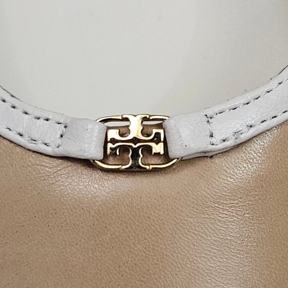 Tory Burch Double T Buckle Pump Womens 10.5 Tan Cream Leather Pointed Toe Heels - Picture 7 of 16